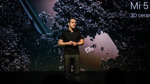 Xiaomi VP Hugo Barra on stage presents at the 2017 Consumer Electronics Show.