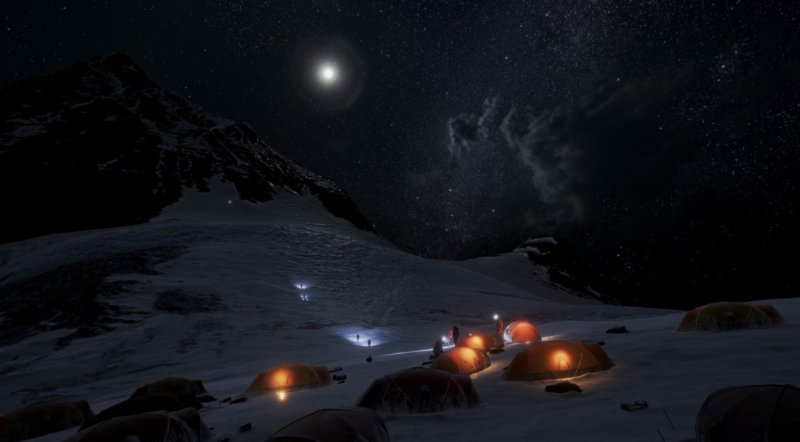 Everest VR base camp at night.