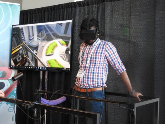 Two Bit Circus' VR app made you feel like you were on a window-washing platform on a skyscraper.