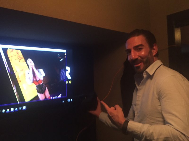 Daniel Dilallo shows off Gold Club VR, a virtual reality strip club experience.