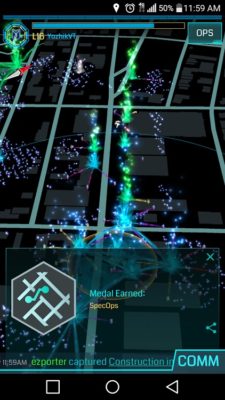 A screen showing the action in Ingress.