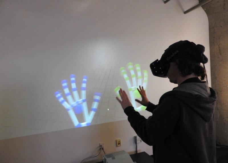 David Holz, founder of Leap Motion, shows off hand-tracking in VR.