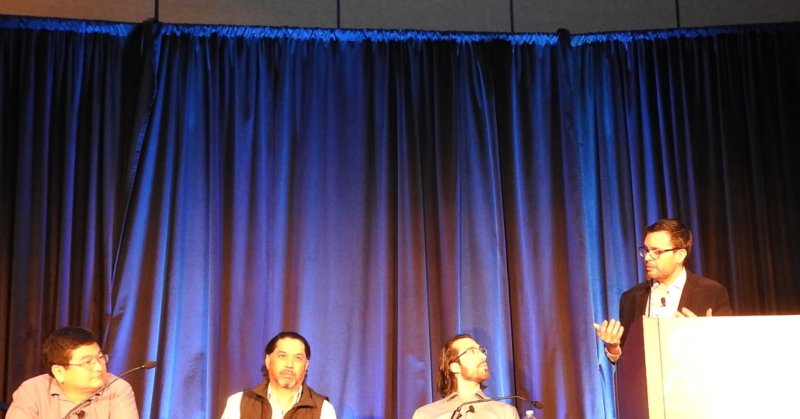 VR panel, left to right: Dean Takahashi, Mihir Shah, Arnaud Dazin, and Nelson Rodriguez.