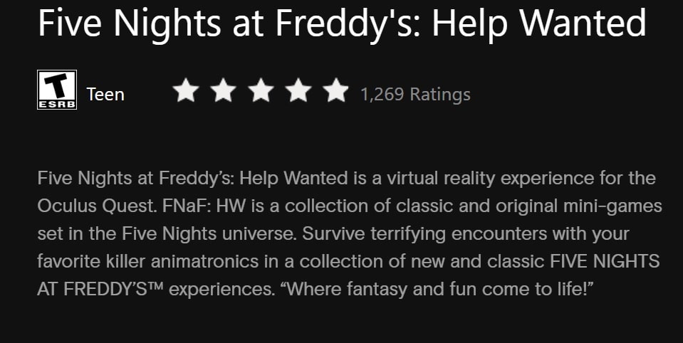 five nights at freddy's help wanted oculus quest